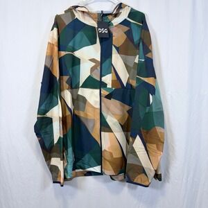 DSG Windbreaker Jacket Geometric Print Multicolor Full Zip Hooded Mens XXL